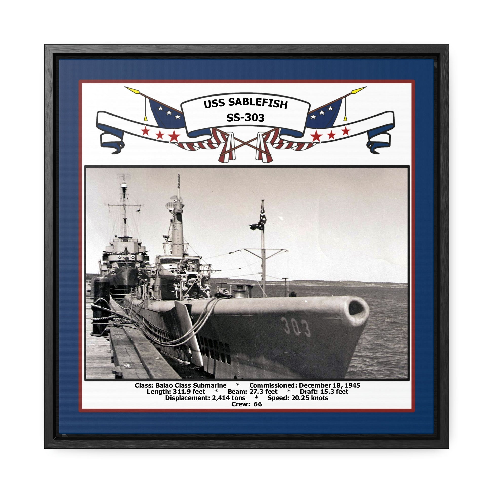USS Sablefish SS-303 Navy Floating Frame Photo Front View