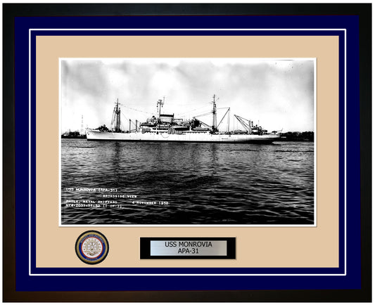 USS Monrovia APA-31 Framed Navy Ship Photo Blue
