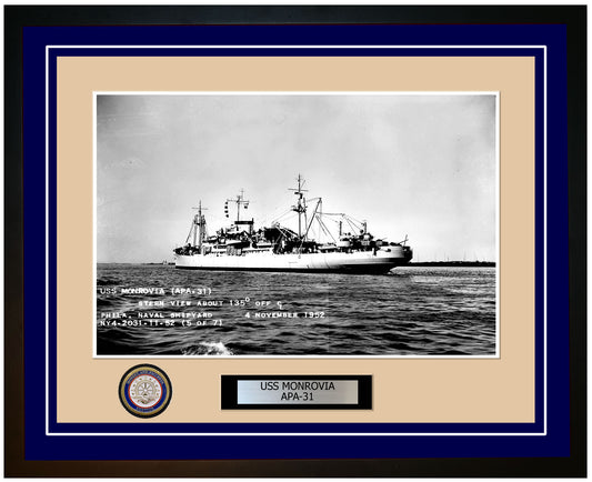USS Monrovia APA-31 Framed Navy Ship Photo Blue