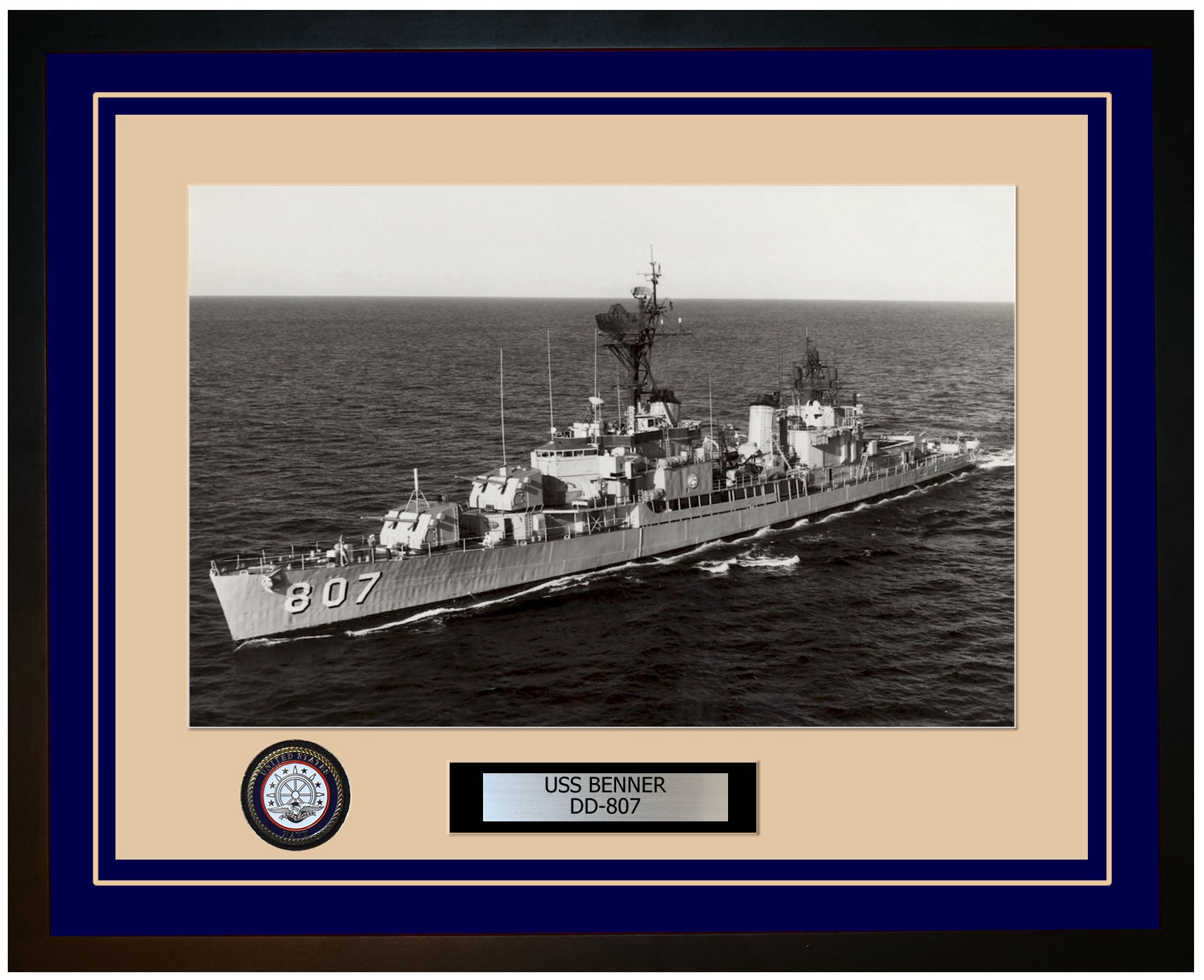 USS BENNER DD-807 Framed Navy Ship Photo Blue