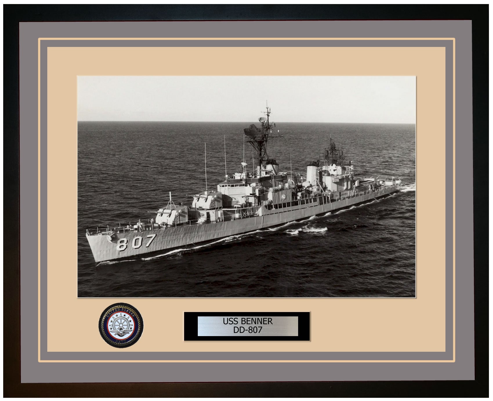 USS BENNER DD-807 Framed Navy Ship Photo Grey