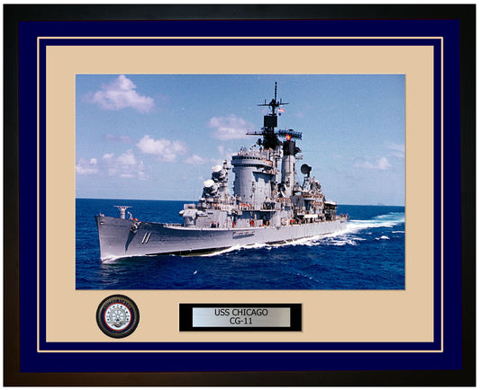 USS CHICAGO CG-11 Framed Navy Ship Photo Blue