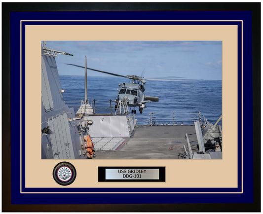 USS GRIDLEY DDG-101 Framed Navy Ship Photo Blue