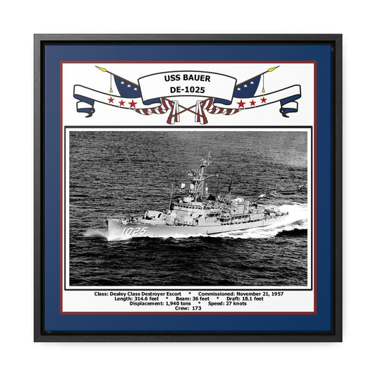 USS Bauer DE-1025 Navy Floating Frame Photo Front View