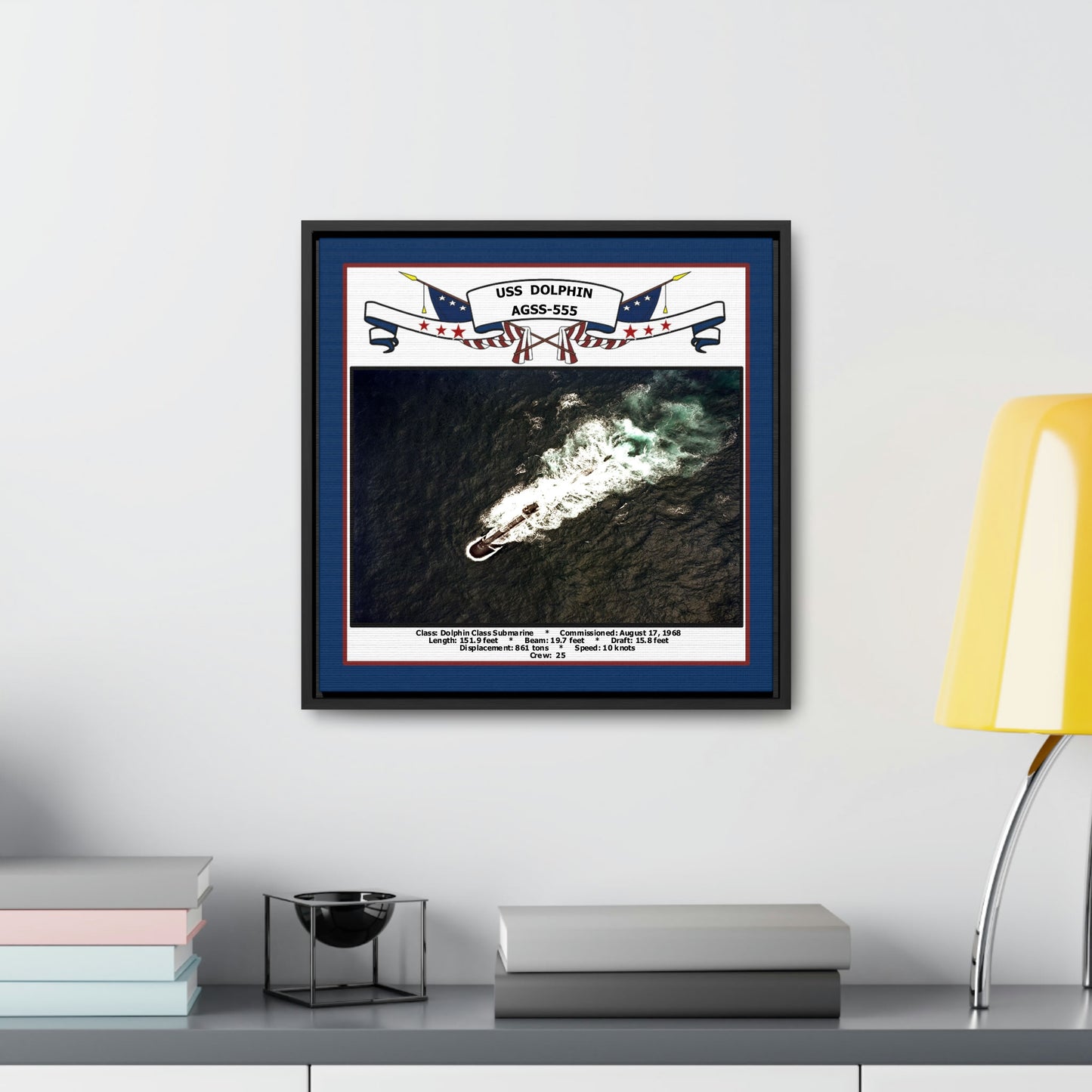 USS Dolphin AGSS-555 Navy Floating Frame Photo Desk View