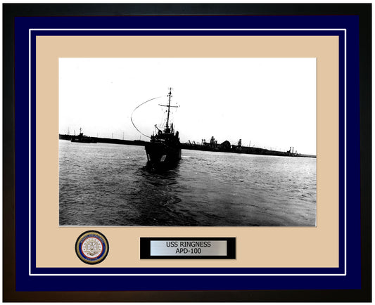 USS Ringness APD-100 Framed Navy Ship Photo Blue