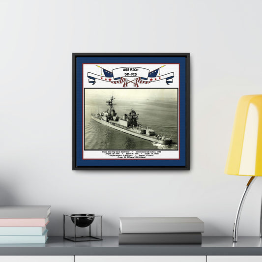 USS Rich DD-820 Navy Floating Frame Photo Desk View