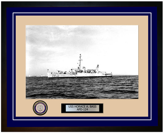 USS Horace A. Bass APD-124 Framed Navy Ship Photo Blue
