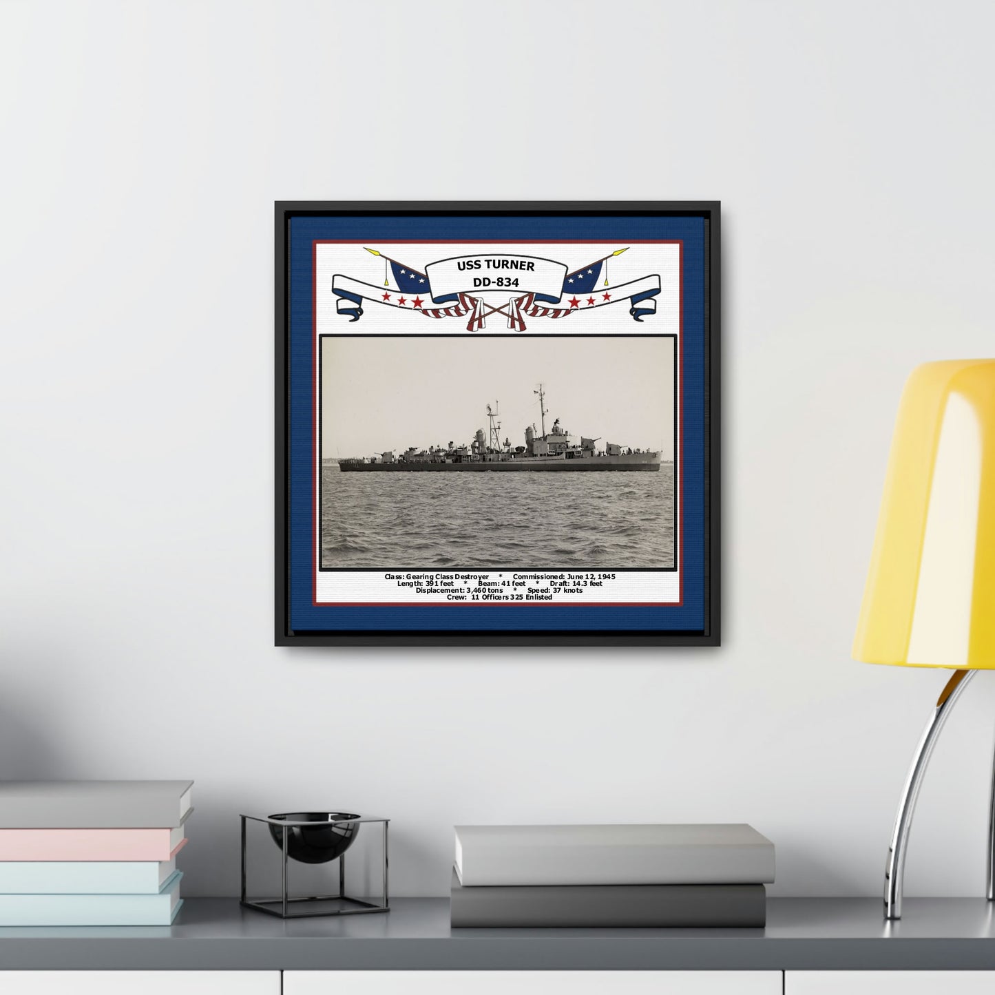 USS Turner DD-834 Navy Floating Frame Photo Desk View