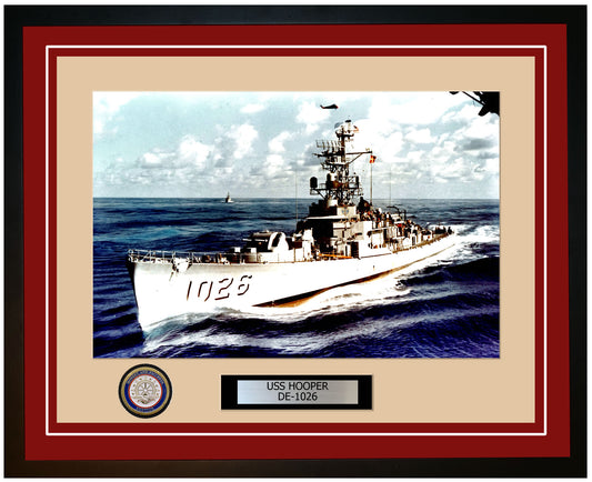 USS Hooper DE-1026 Framed Navy Ship Photo Burgundy