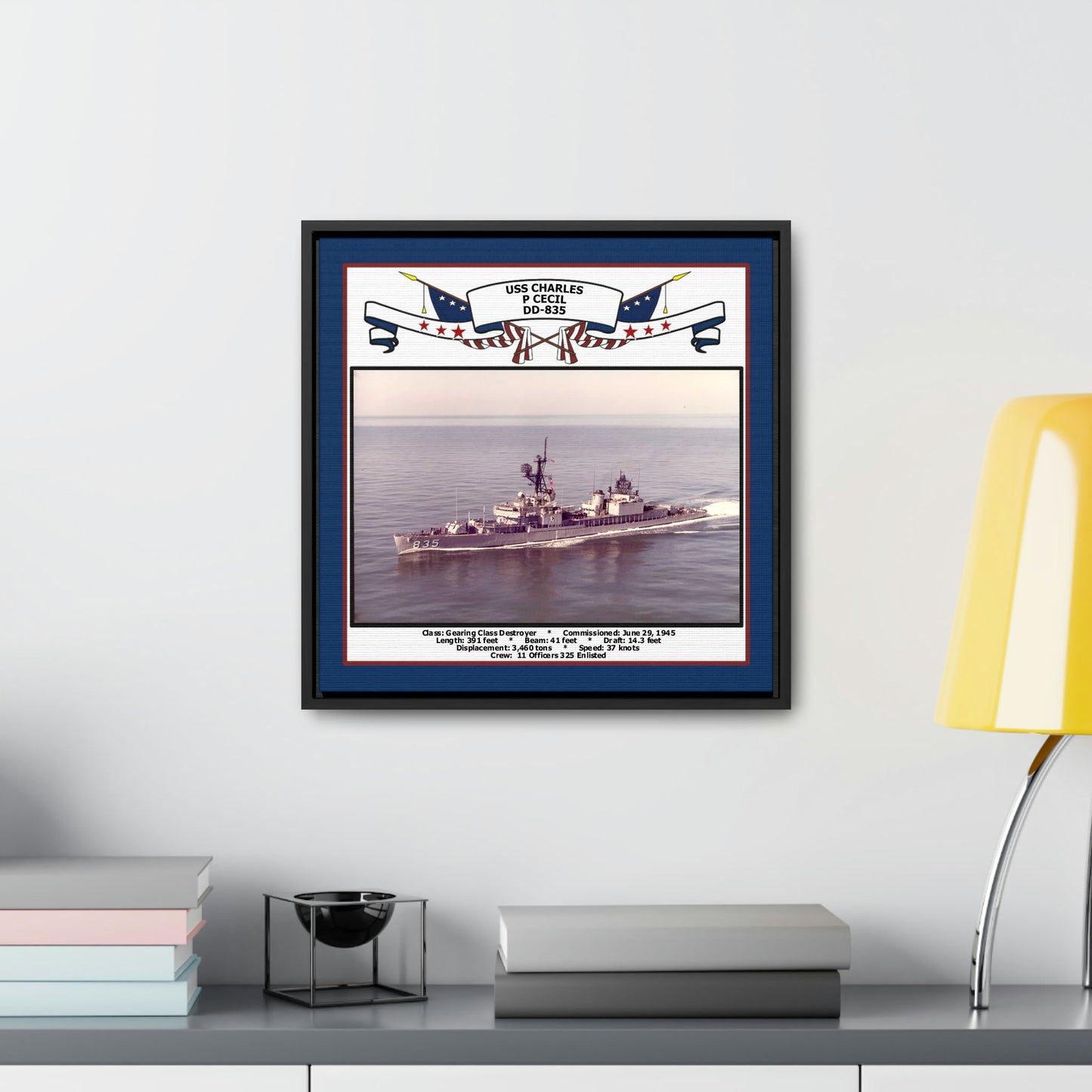 USS Charles P Cecil DD-835 Navy Floating Frame Photo Desk View