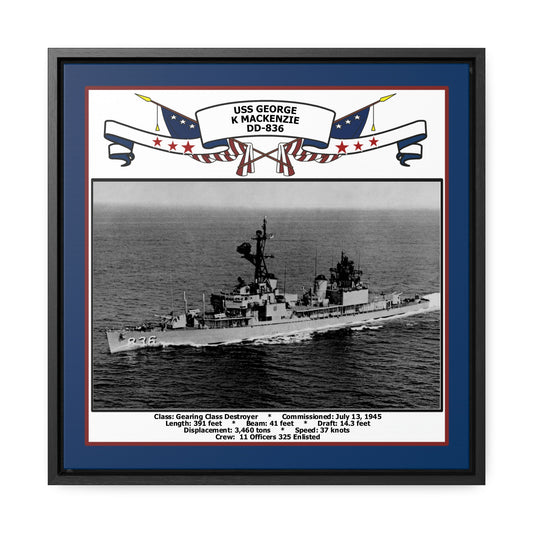 USS George K Mackenzie DD-836 Navy Floating Frame Photo Front View