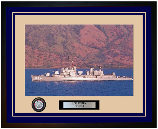 USS PERRY DD-844 Framed Navy Ship Photo Blue