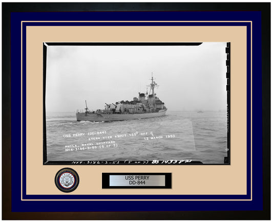 USS PERRY DD-844 Framed Navy Ship Photo Blue