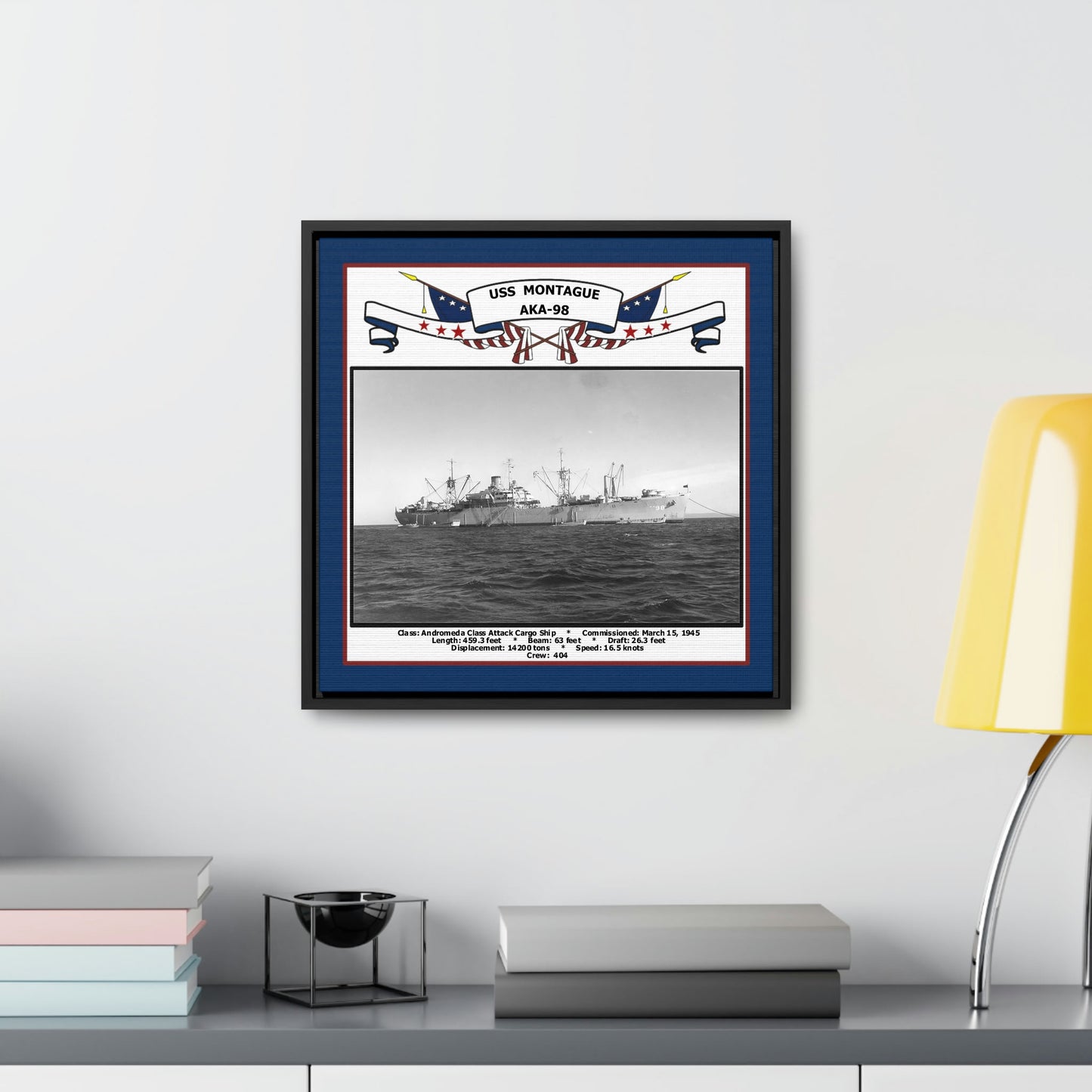 USS Montague AKA-98 Navy Floating Frame Photo Desk View