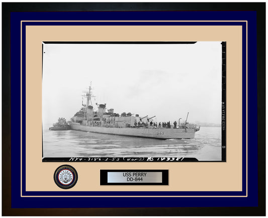 USS PERRY DD-844 Framed Navy Ship Photo Blue