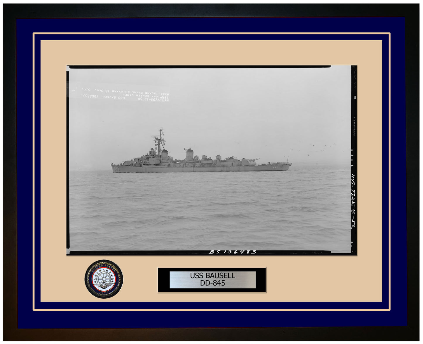 USS BAUSELL DD-845 Framed Navy Ship Photo Blue