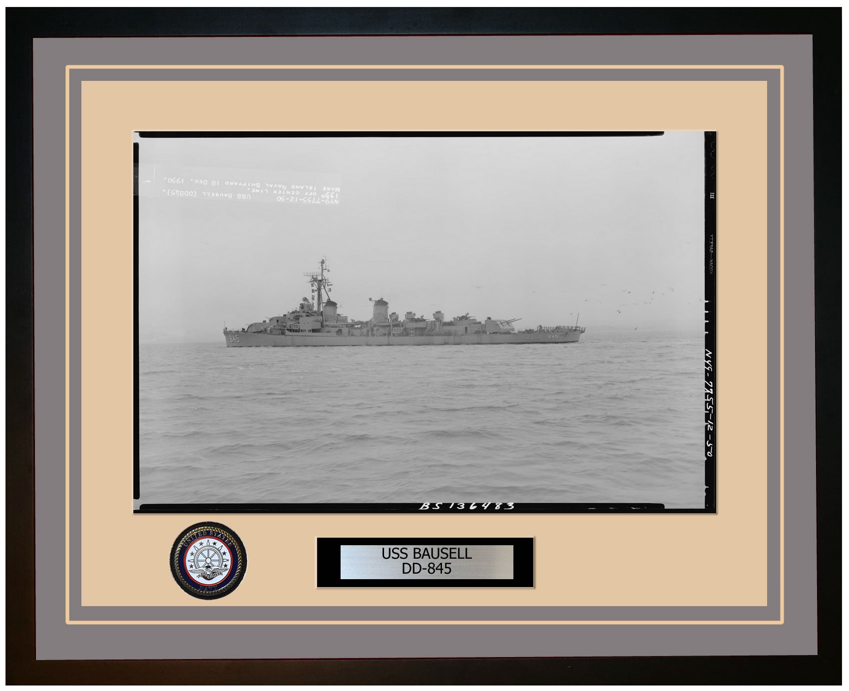 USS BAUSELL DD-845 Framed Navy Ship Photo Grey