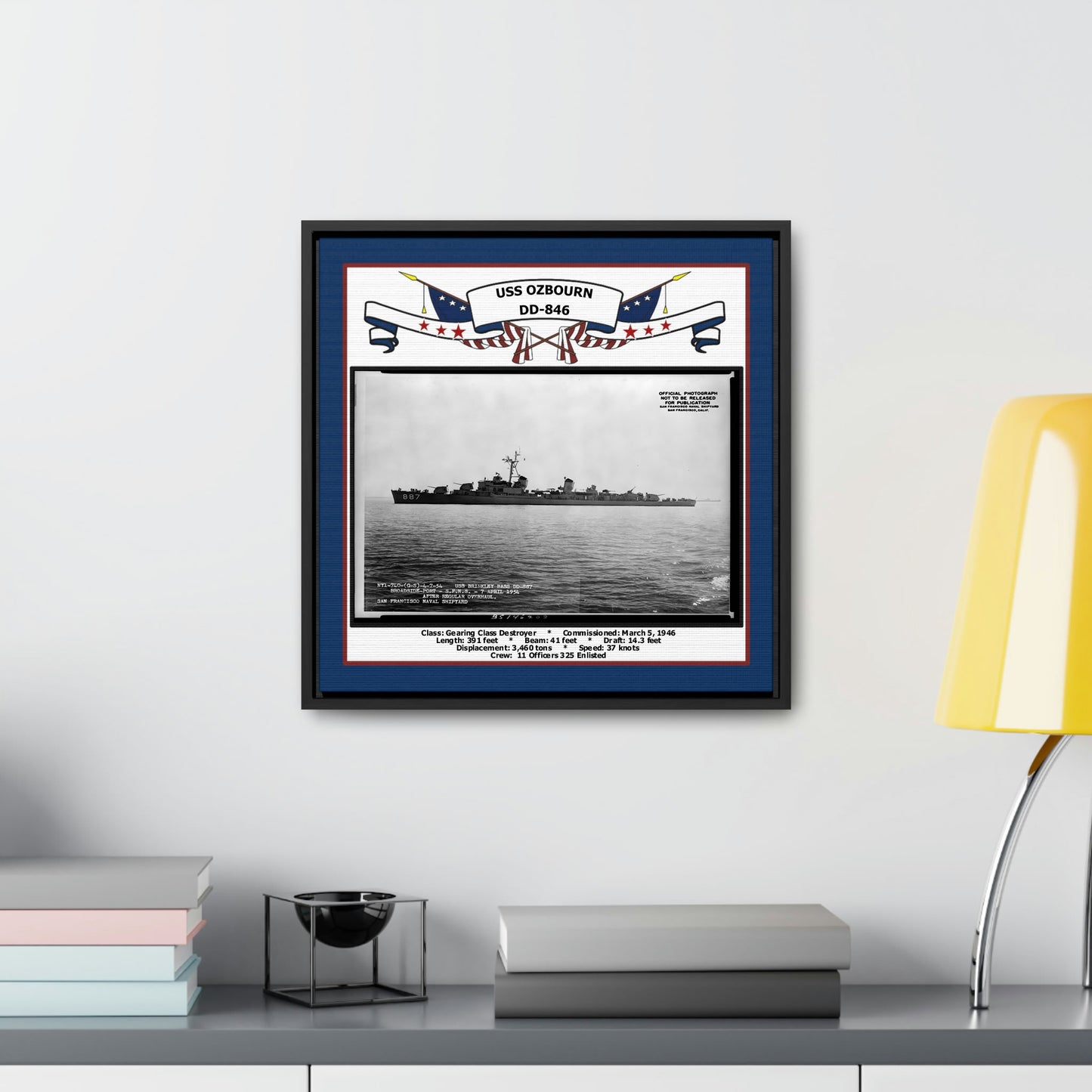 USS Ozbourn DD-846 Navy Floating Frame Photo Desk View