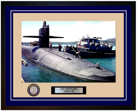 USS Maryland SSBN-738 Framed Navy Ship Photo Blue