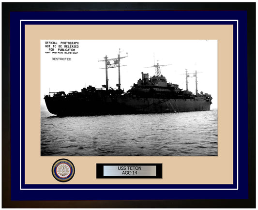 USS Teton AGC-14 Framed Navy Ship Photo Blue