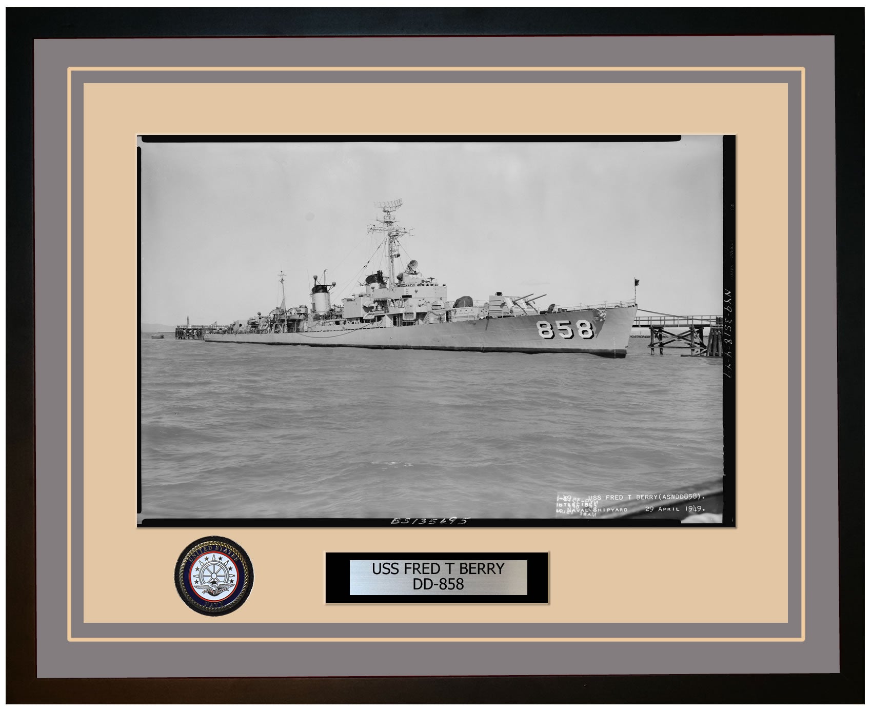 USS FRED T BERRY DD-858 Framed Navy Ship Photo Grey