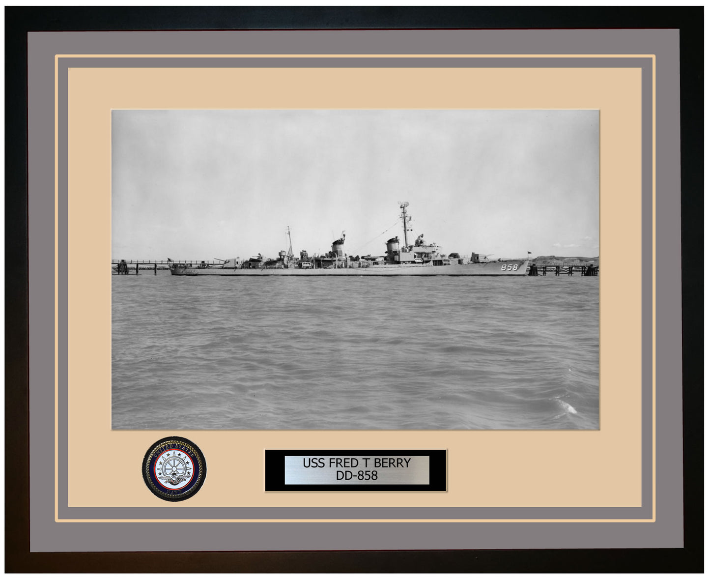 USS FRED T BERRY DD-858 Framed Navy Ship Photo Grey