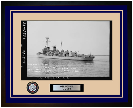 USS NORRIS DD-859 Framed Navy Ship Photo Blue