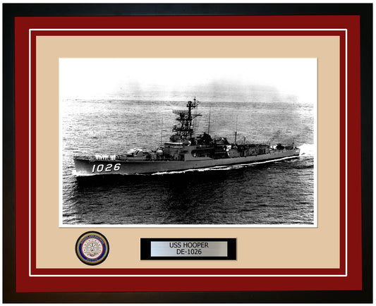 USS Hooper DE-1026 Framed Navy Ship Photo Burgundy