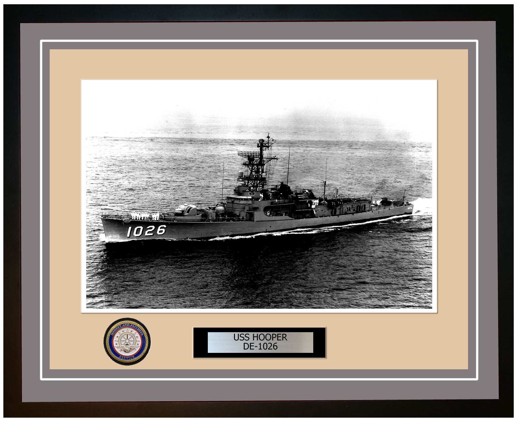 USS Hooper DE-1026 Framed Navy Ship Photo Grey