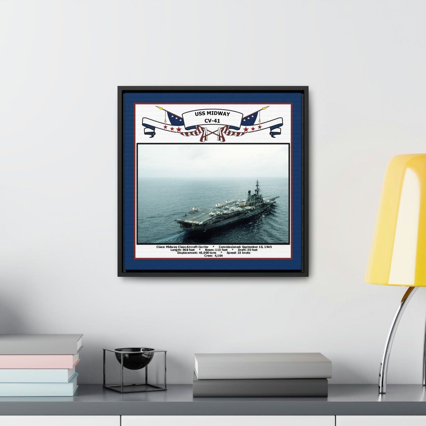 USS Midway CV-41 Navy Floating Frame Photo Desk View