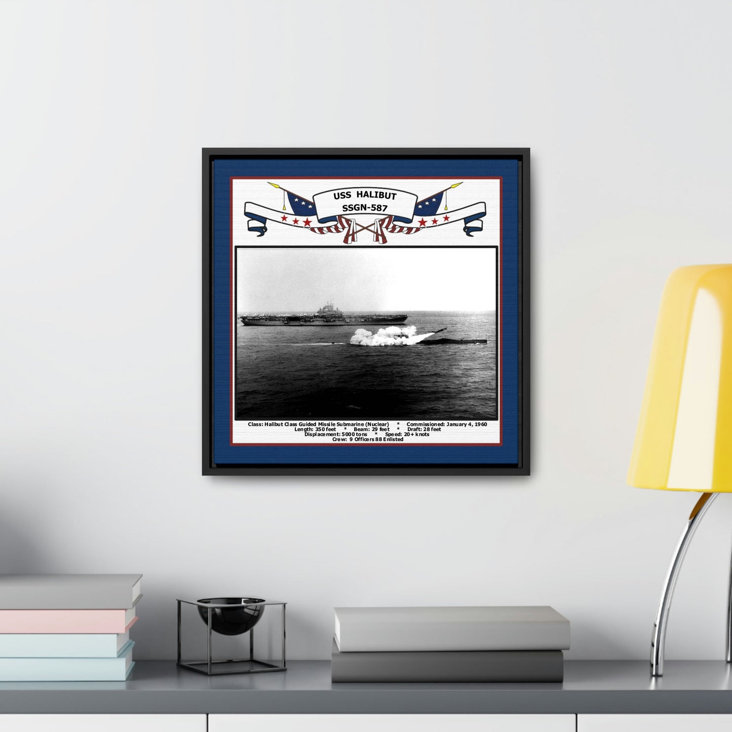 USS Halibut SSGN-587 Navy Floating Frame Photo Desk View