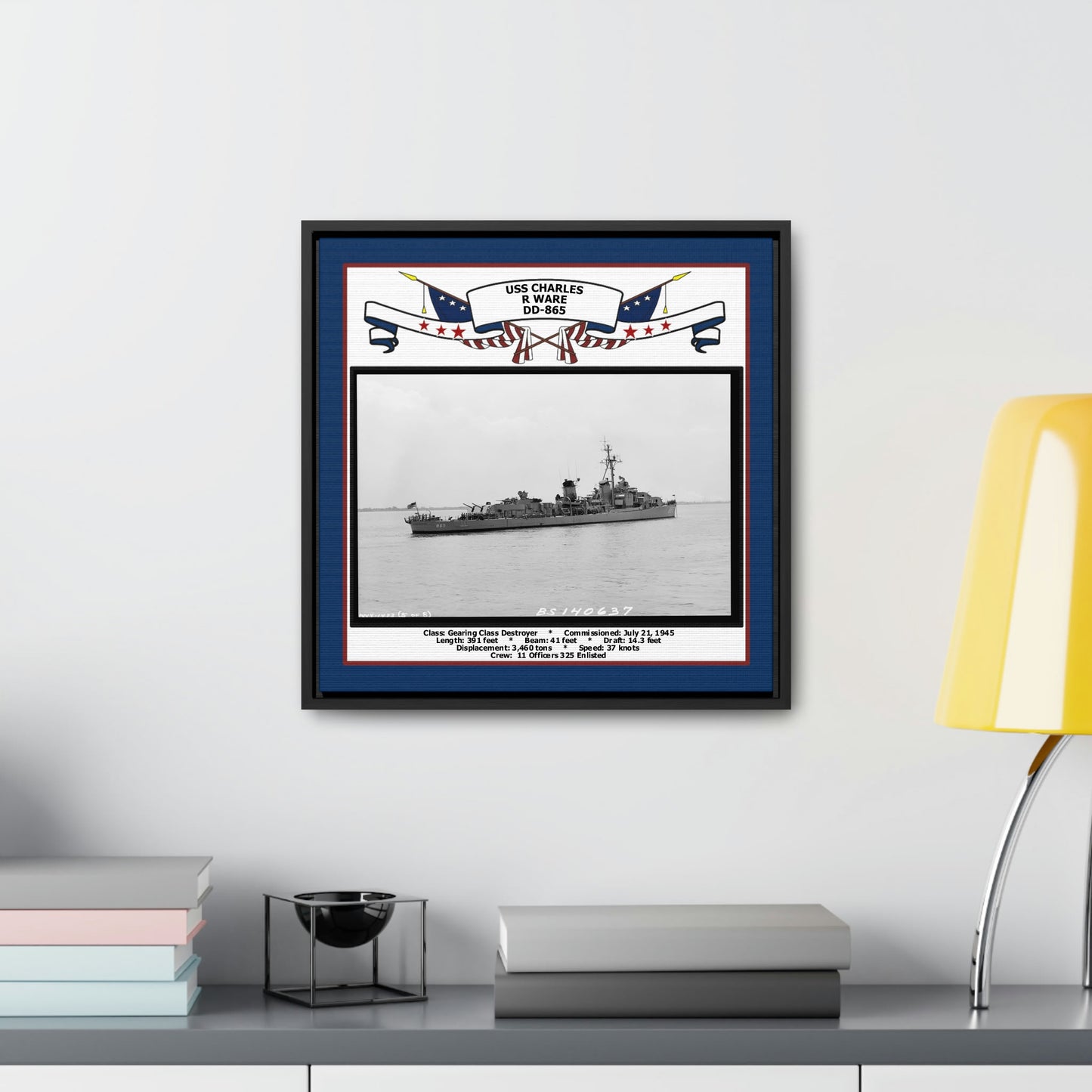 USS Charles R Ware DD-865 Navy Floating Frame Photo Desk View