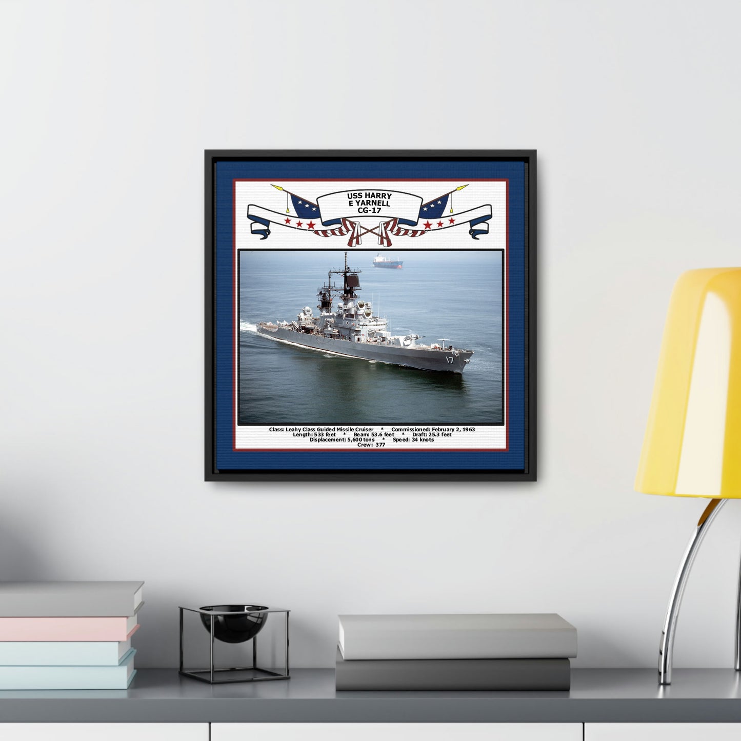 USS Harry E Yarnell CG-17 Navy Floating Frame Photo Desk View
