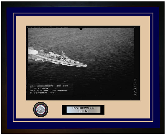 USS BROWNSON DD-868 Framed Navy Ship Photo Blue