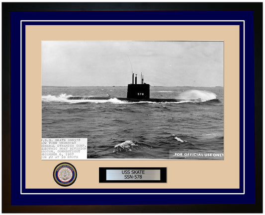 USS Skate SSN-578 Framed Navy Ship Photo Blue