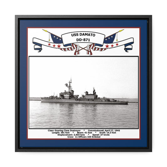 USS Damato DD-871 Navy Floating Frame Photo Front View