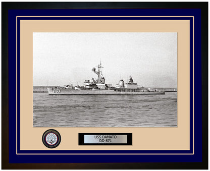 USS DAMATO DD-871 Framed Navy Ship Photo Blue