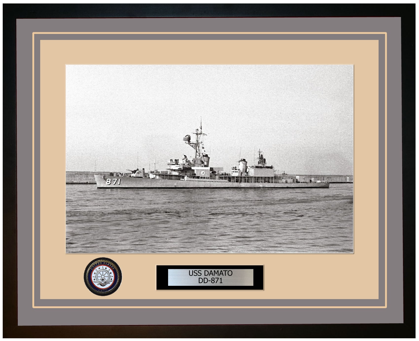 USS DAMATO DD-871 Framed Navy Ship Photo Grey
