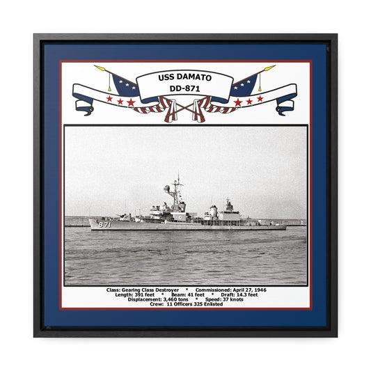 USS Damato DD-871 Navy Floating Frame Photo Front View