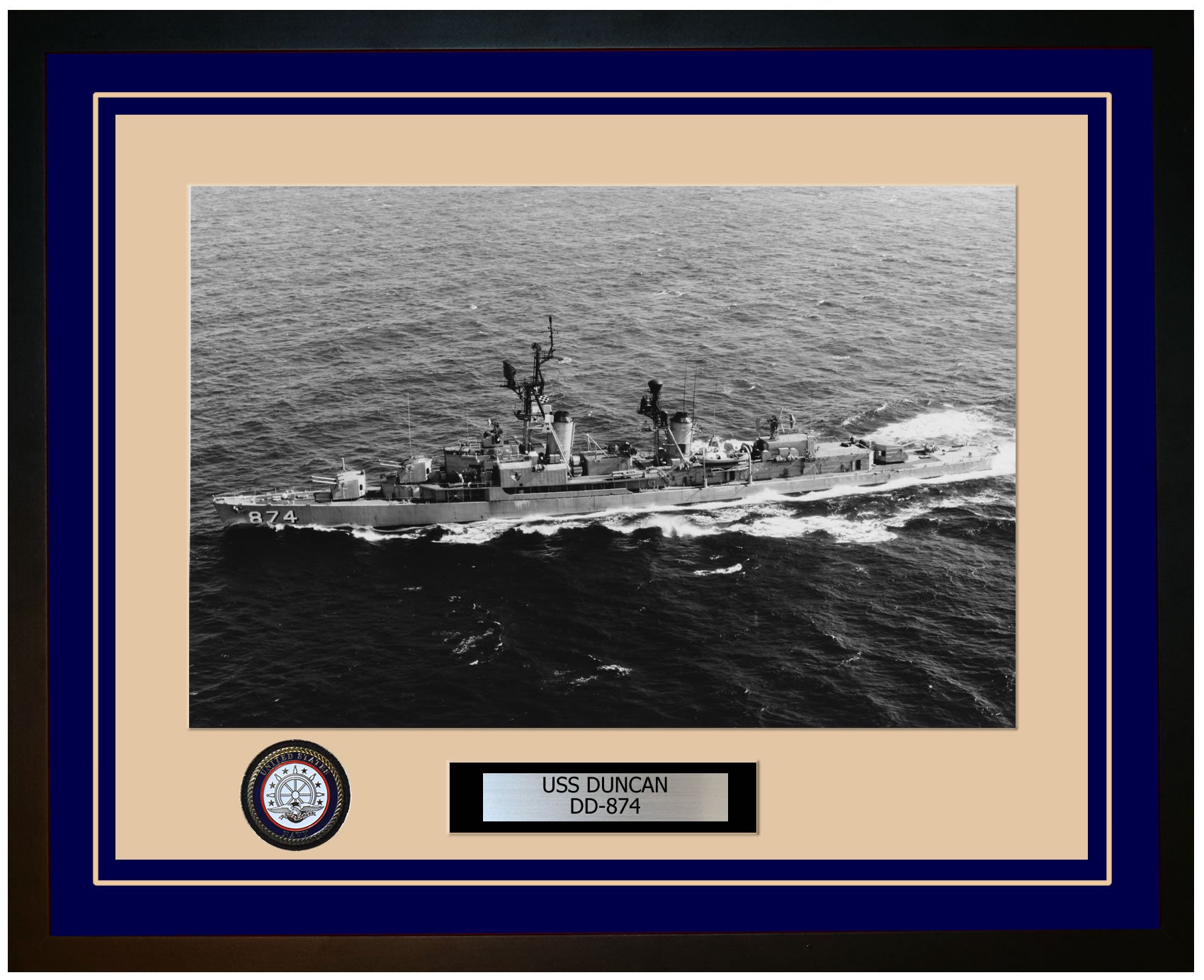 USS DUNCAN DD-874 Framed Navy Ship Photo Blue