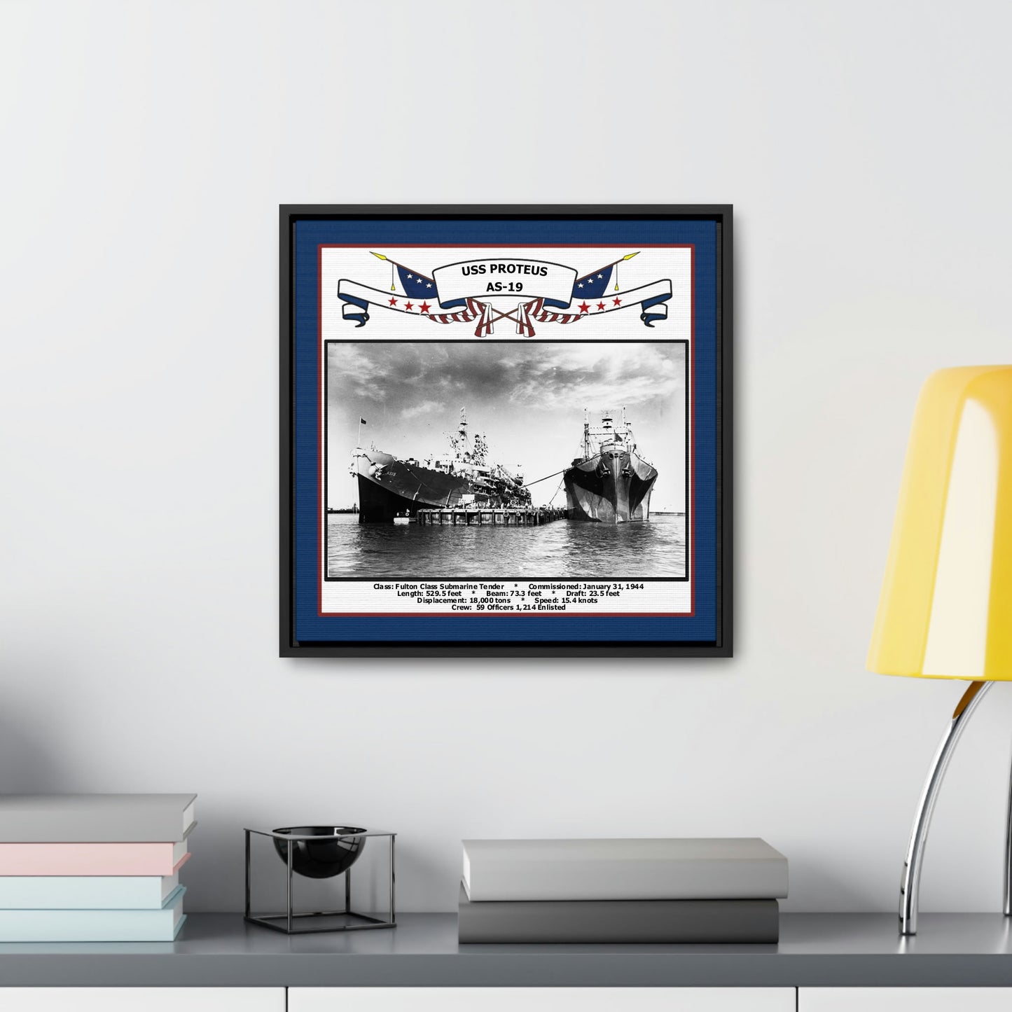 USS Proteus AS-19 Navy Floating Frame Photo Desk View