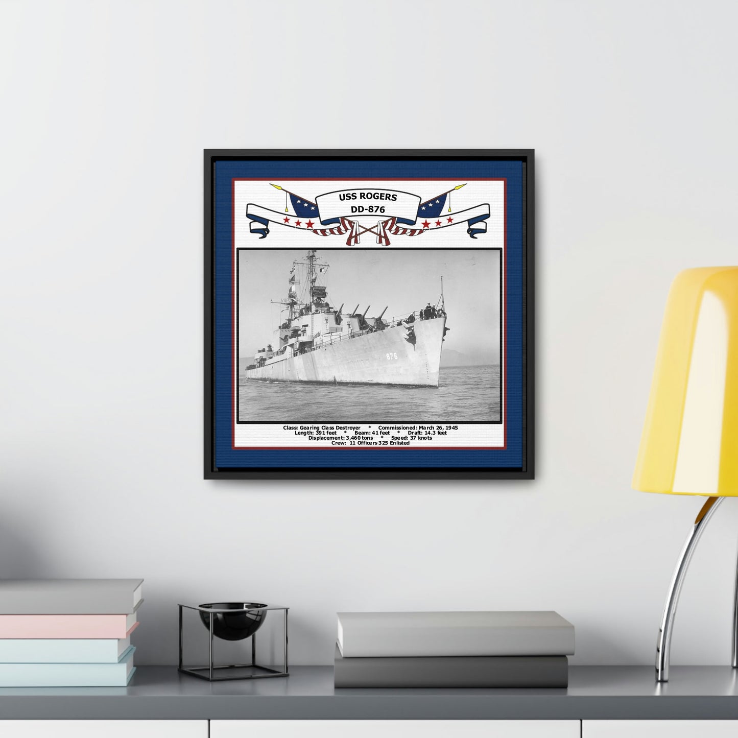 USS Rogers DD-876 Navy Floating Frame Photo Desk View