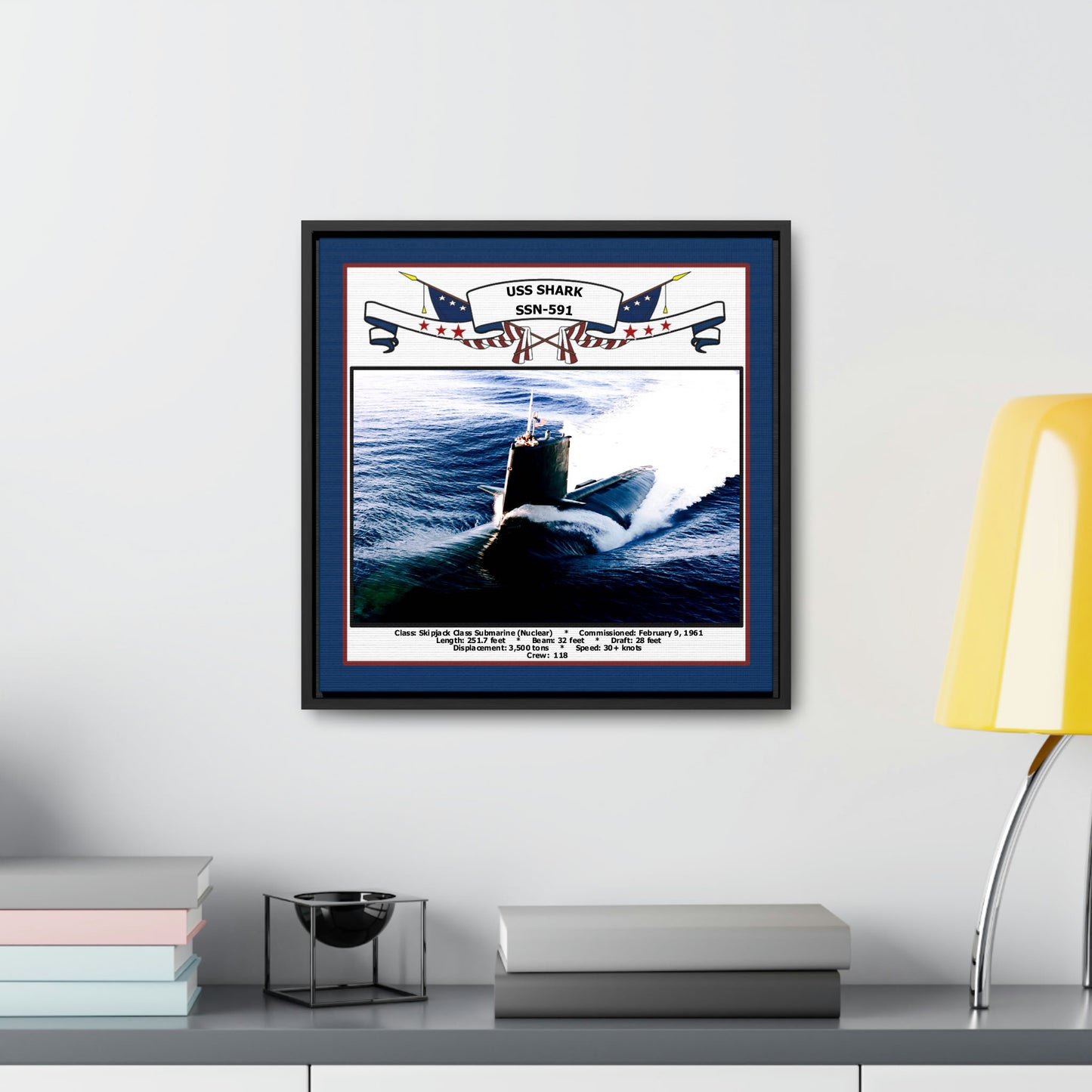 USS Shark SSN-591 Navy Floating Frame Photo Desk View