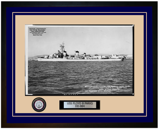 USS FLOYD B PARKS DD-884 Framed Navy Ship Photo Blue