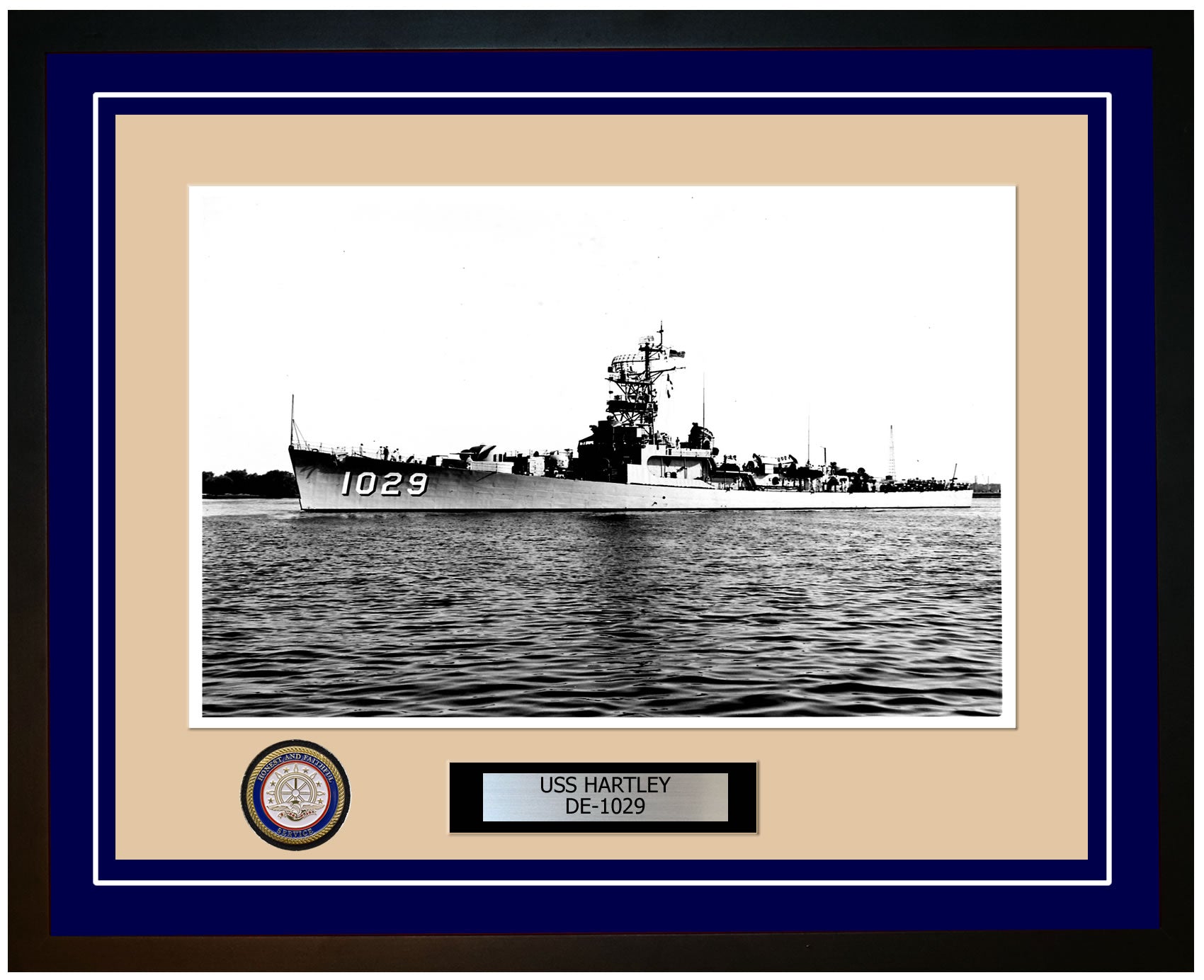 USS Hartley DE-1029 Framed Navy Ship Photo Blue