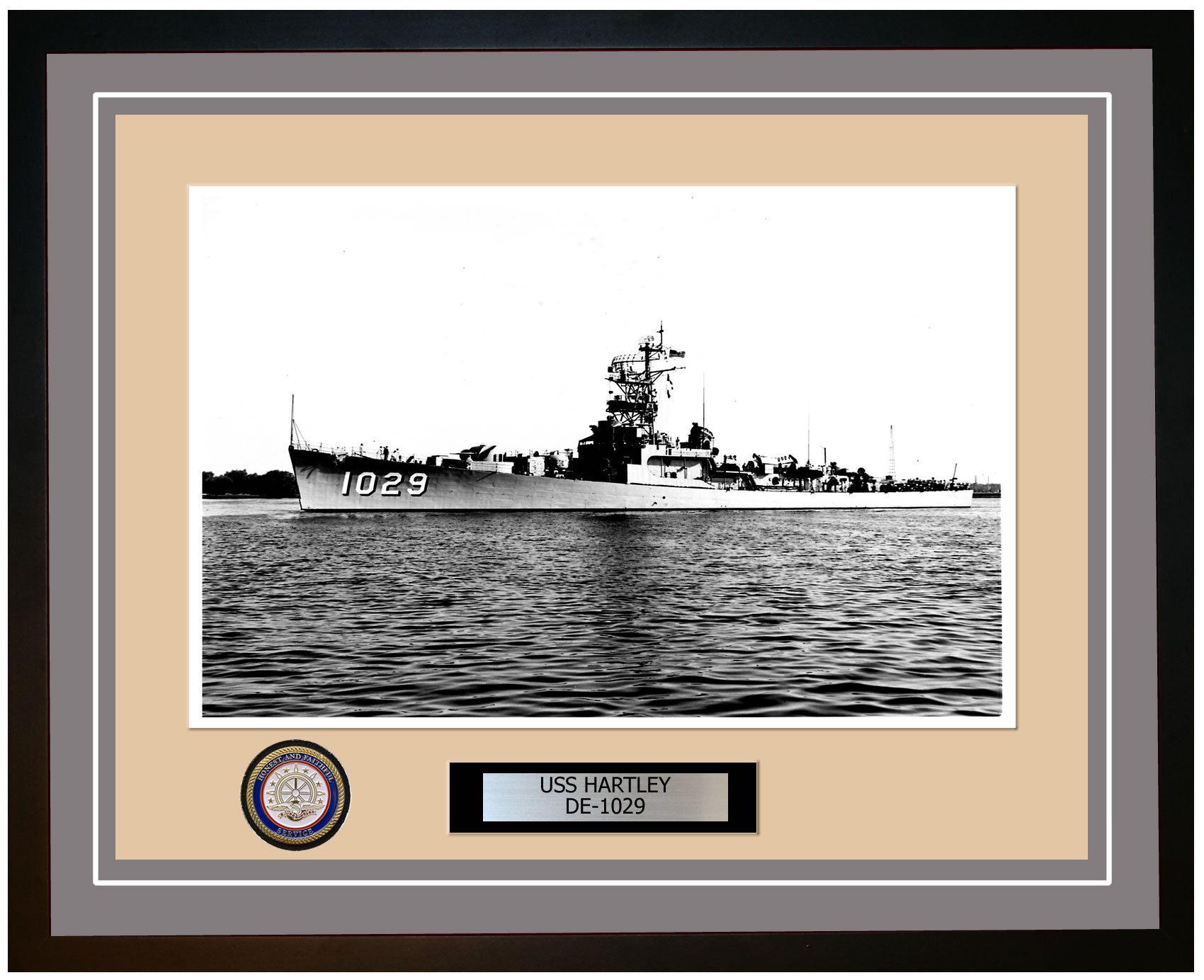 USS Hartley DE-1029 Framed Navy Ship Photo Grey