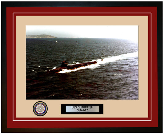 USS Guardfish SSN-612 Framed Navy Ship Photo Burgundy