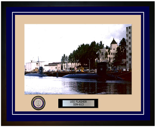 USS Flasher SSN-613 Framed Navy Ship Photo Blue