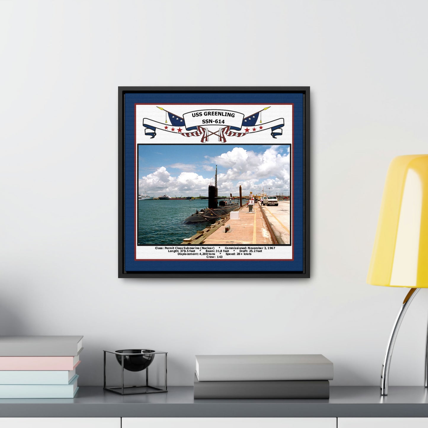 USS Greenling SSN-614 Navy Floating Frame Photo Desk View